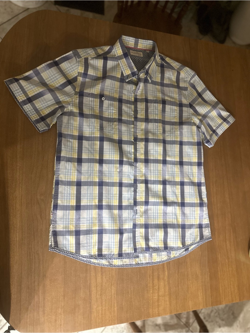 7 Diamonds Short-Sleeve Plaid Button-Down Shirt in Yellow & Blue